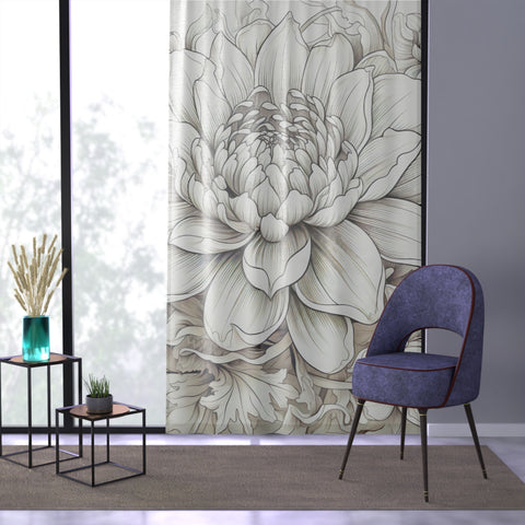 Lotus on White Window Curtain